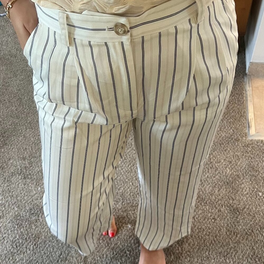 Loft trouser stripes pants for women white and dark navy